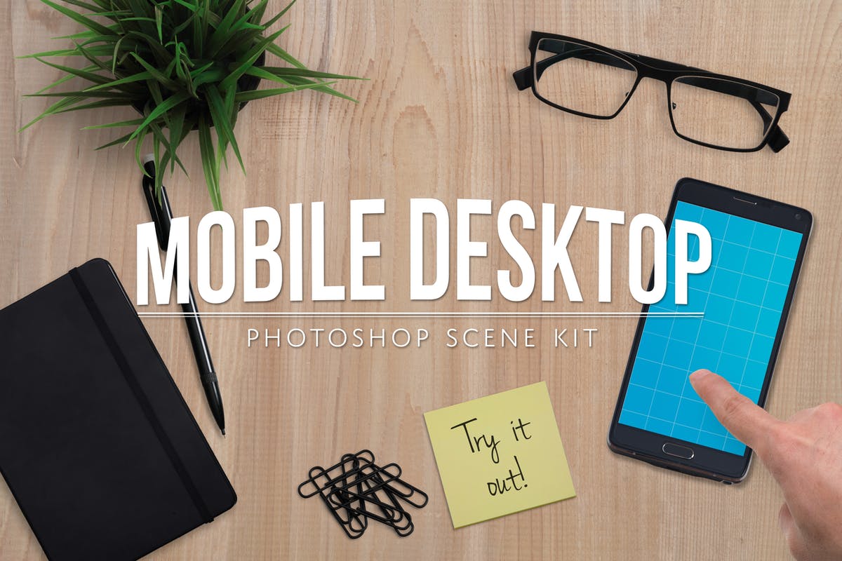 移动应用程序设计桌面场景样机模板 Mobile App Desktop Scene Creator
