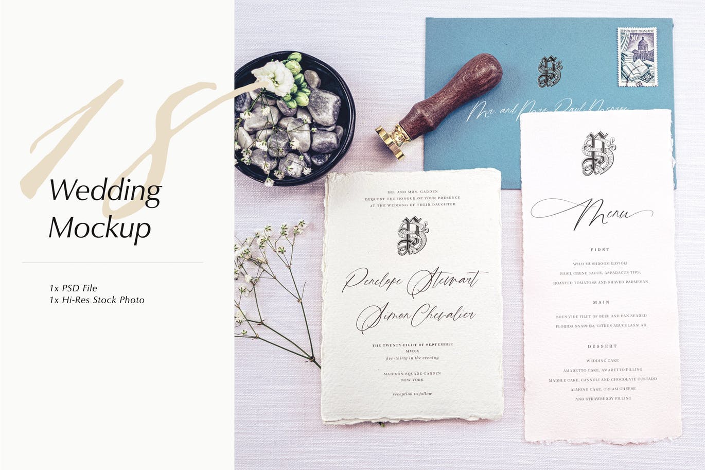 优雅风格婚礼照片&婚礼邀请函设计样机模板v18 Wedding Photo Mockup 18