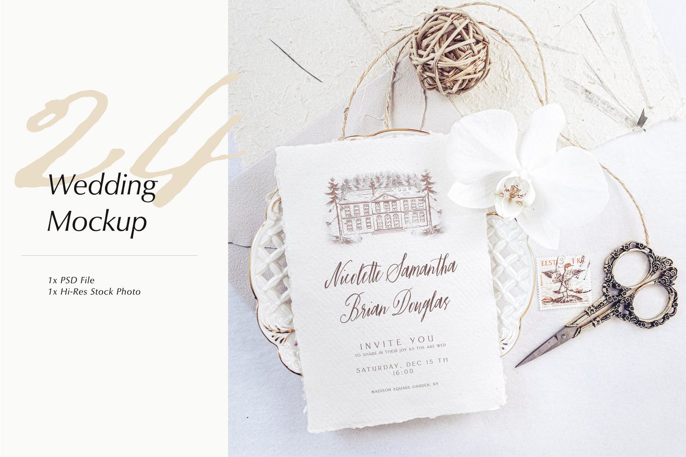 优雅风格婚礼照片&婚礼邀请函设计样机模板v24 Wedding Photo Mockup 24