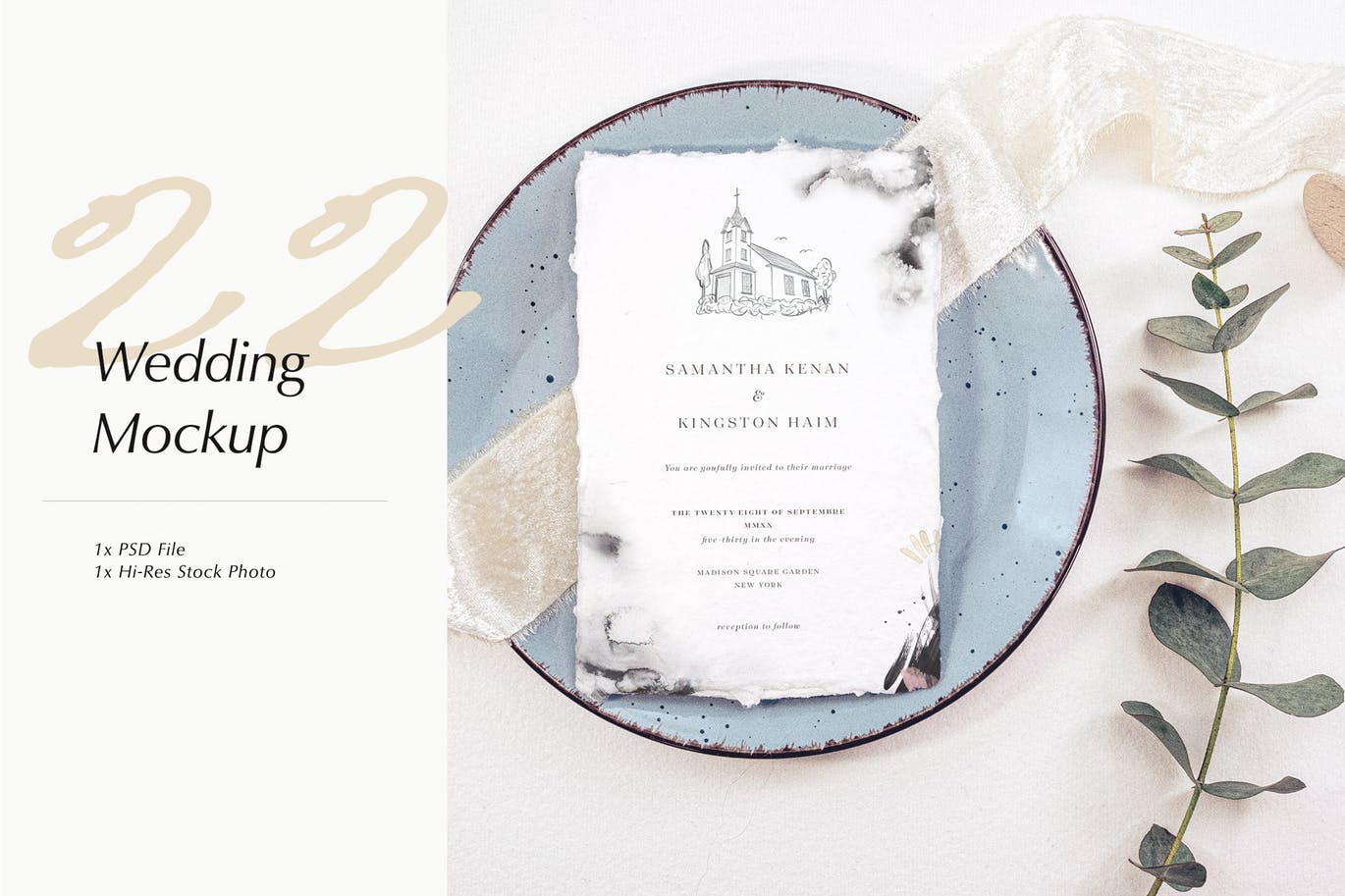 优雅风格婚礼照片&婚礼邀请函设计样机模板v22 Wedding Photo Mockup 22