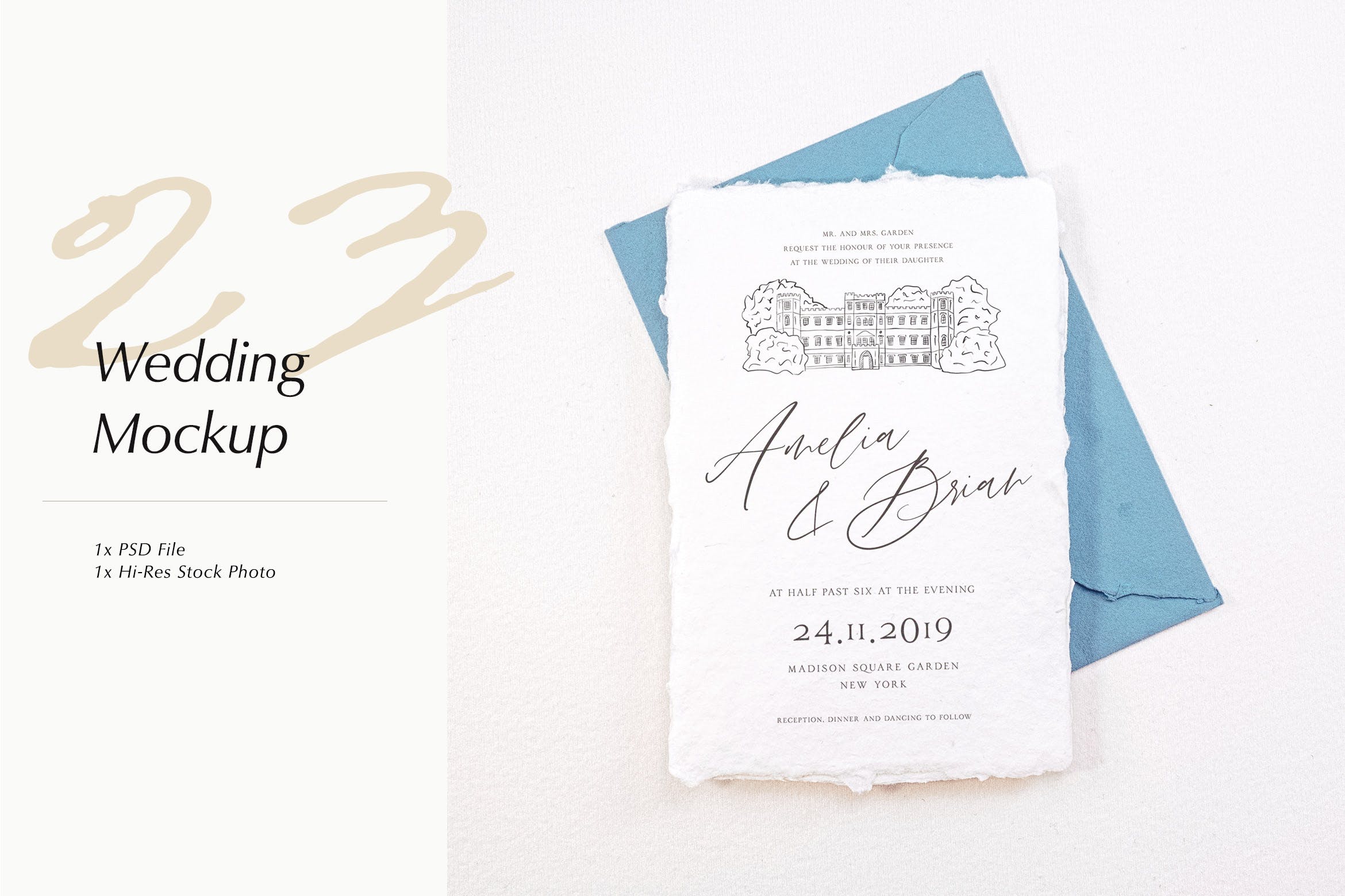 优雅风格婚礼照片&婚礼邀请函设计样机模板v23 Wedding Photo Mockup 23