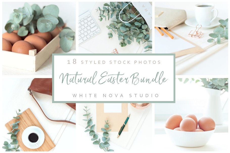 绿色复活节博客设计场景样机模板 Greenery Easter Bundle