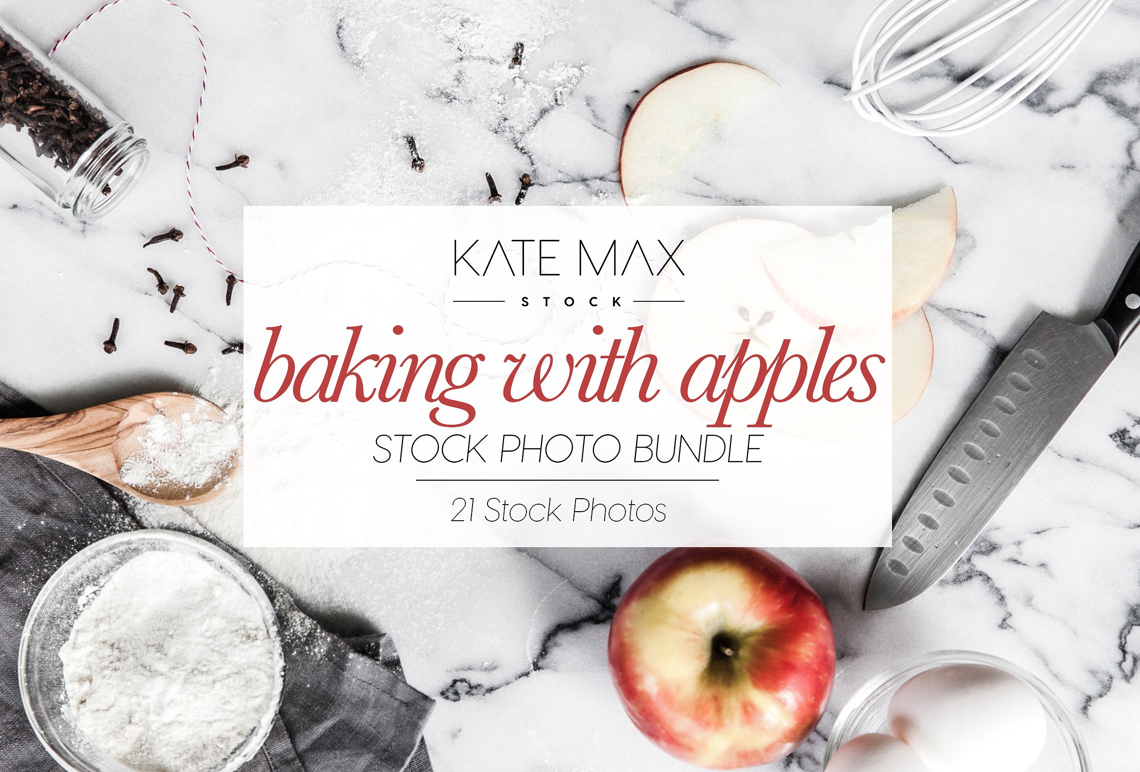 烤苹果派厨房场景样机模板 Baking With Apples Stock Photo Bundl