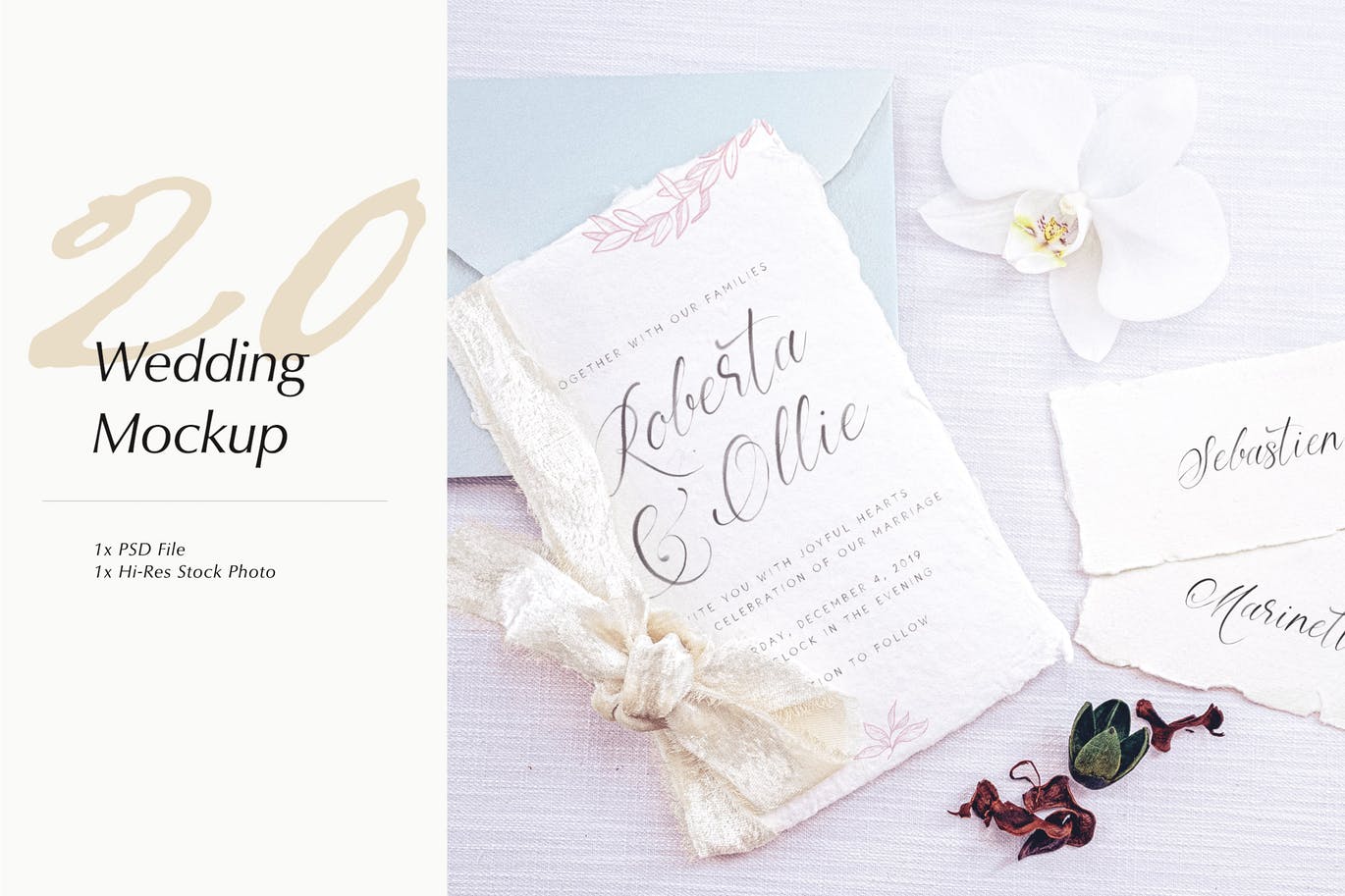 优雅风格婚礼照片&婚礼邀请函设计样机模板v20 Wedding Photo Mockup 20