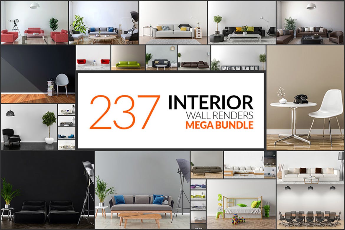 237个室内装饰场景高清照片样机素材包 237 Interior Wall Renders – Mega Bundle