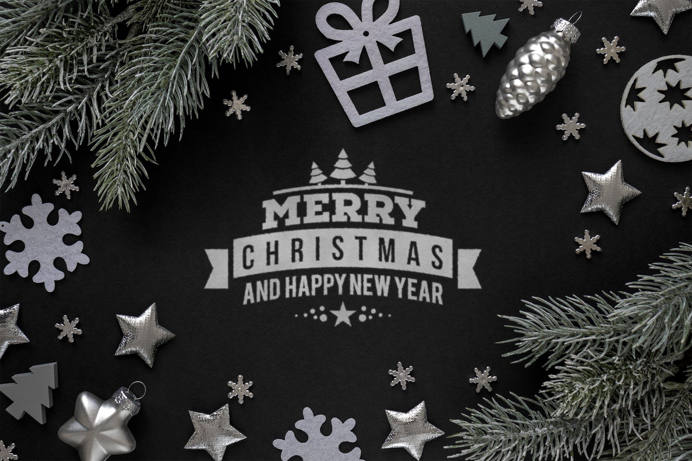 银色圣诞节主题背景场景样机 Silver Christmas mockup