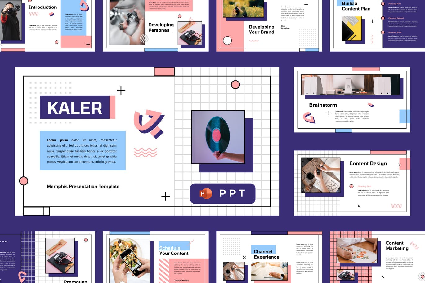 时尚高端复古孟菲斯风格powerpoint幻灯片演示模板（pptx）