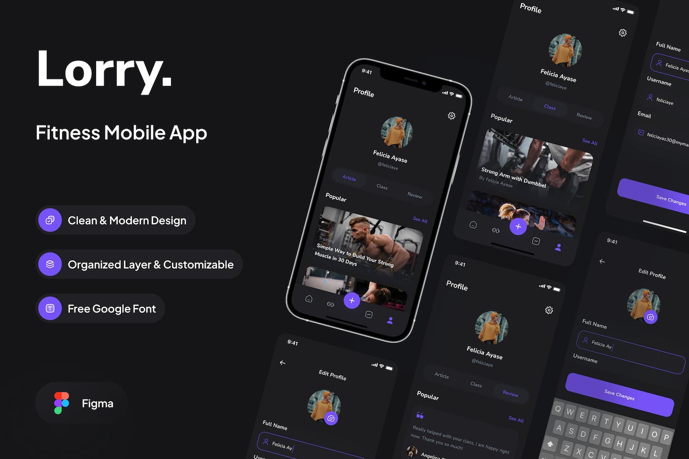 运动健身相关功能的APP深色版APP UI KIT
