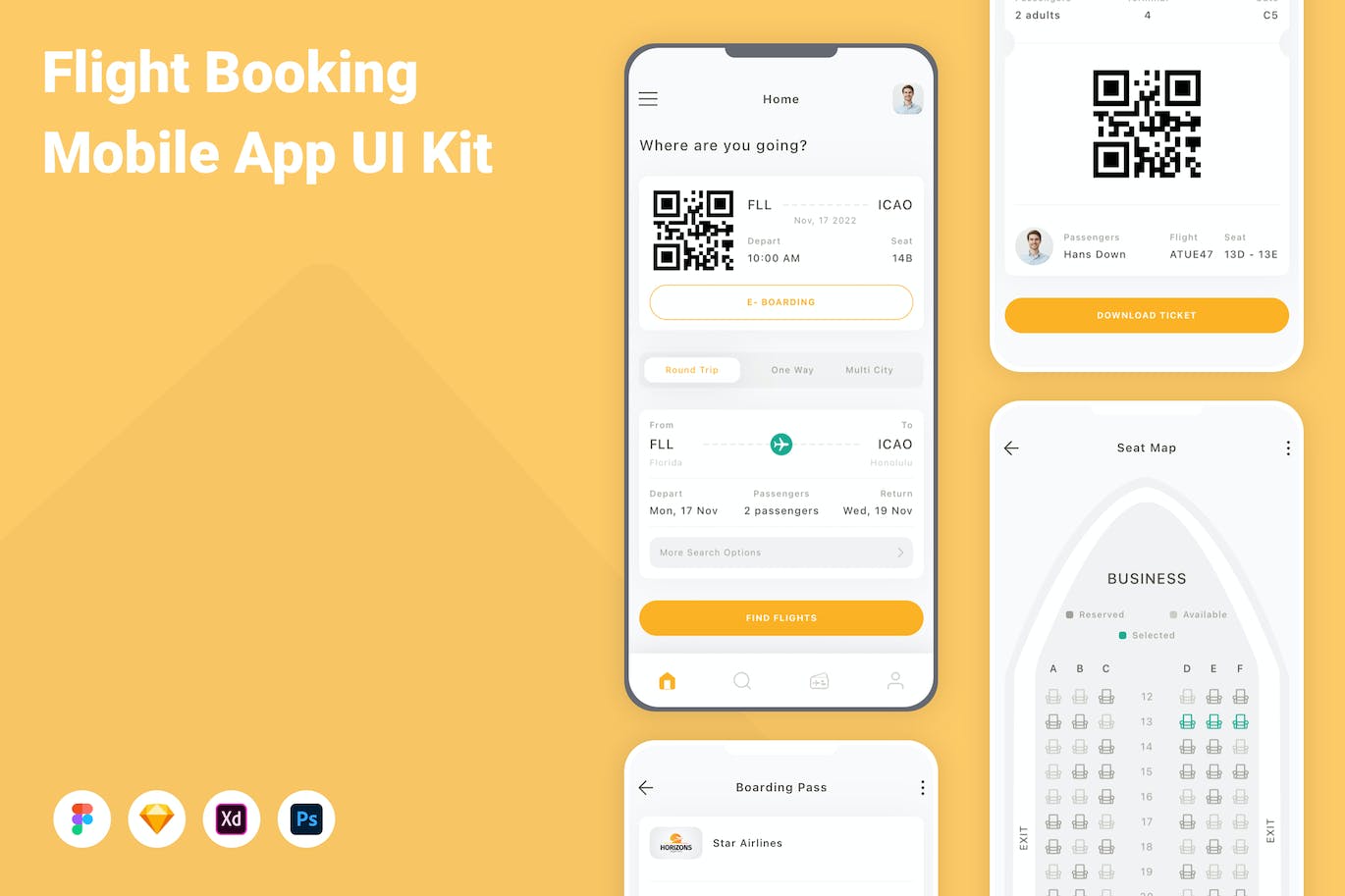 航班预订手机应用程序UI套件