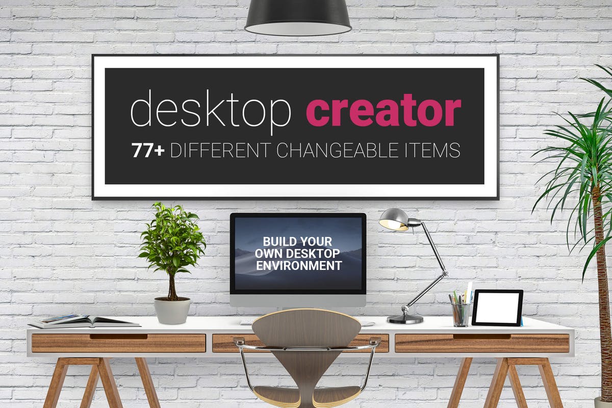 逼真的工作桌面办公场景样机 Desktop Creator Mockup
