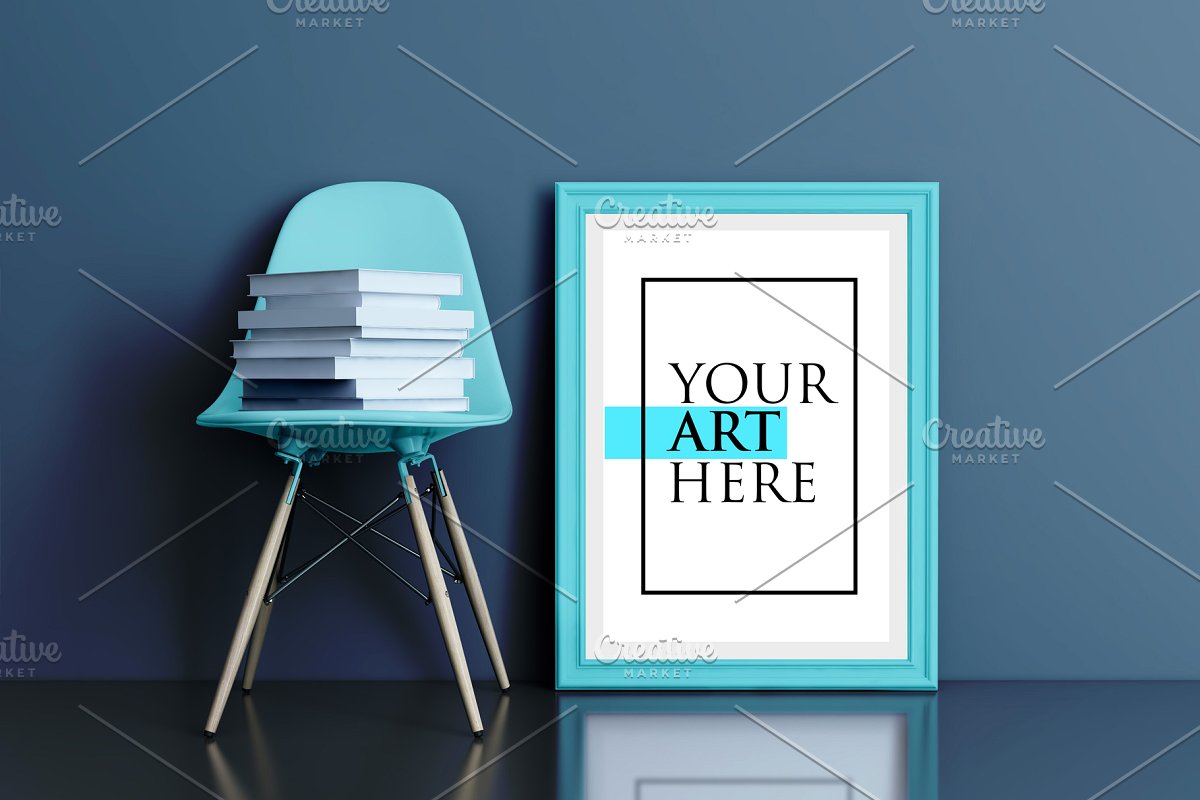 多彩的画框&椅子场景样机展示模板