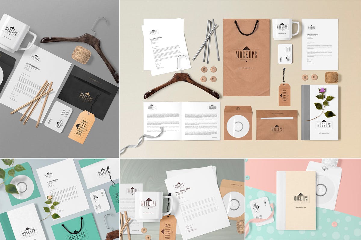 5款办公用品品牌VI场景样机 5 Stationery Mockups Scenes