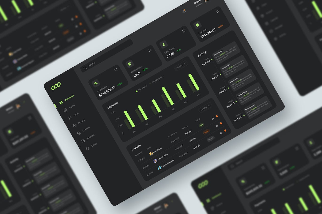 发票仪表板UI网页模版