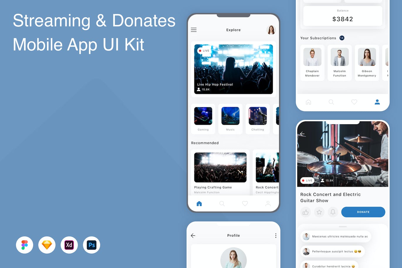 流媒体和捐赠移动应用 App UI Kit