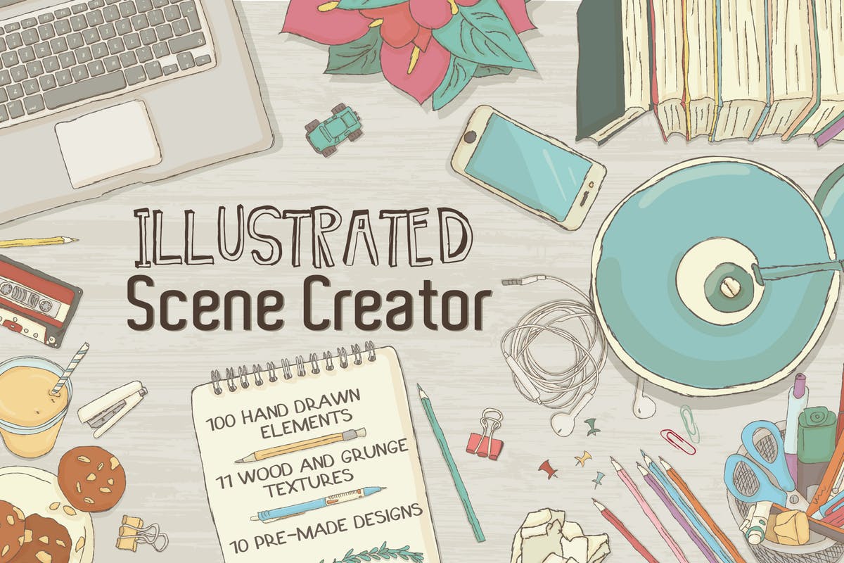 手绘插画风格场景设计素材包 Illustrated Scene Creator