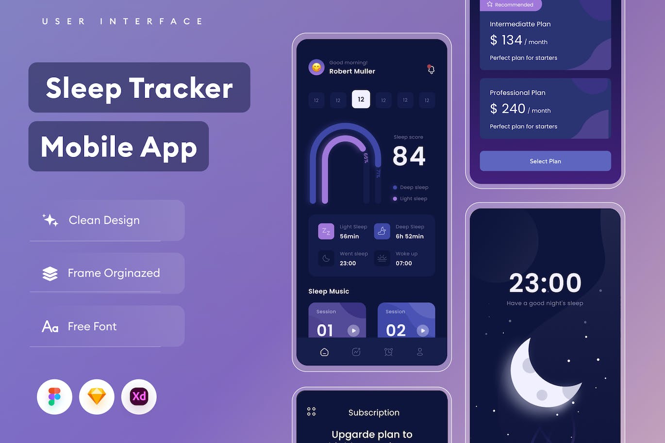 睡眠跟踪器移动应用APP UI KIT