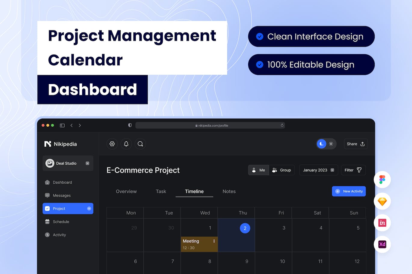项目管理日历仪表盘网页模版
