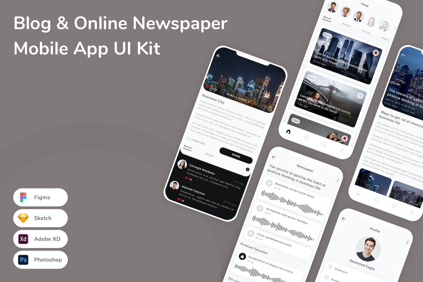 资讯博客和在线报纸移动应用APP UI KIT