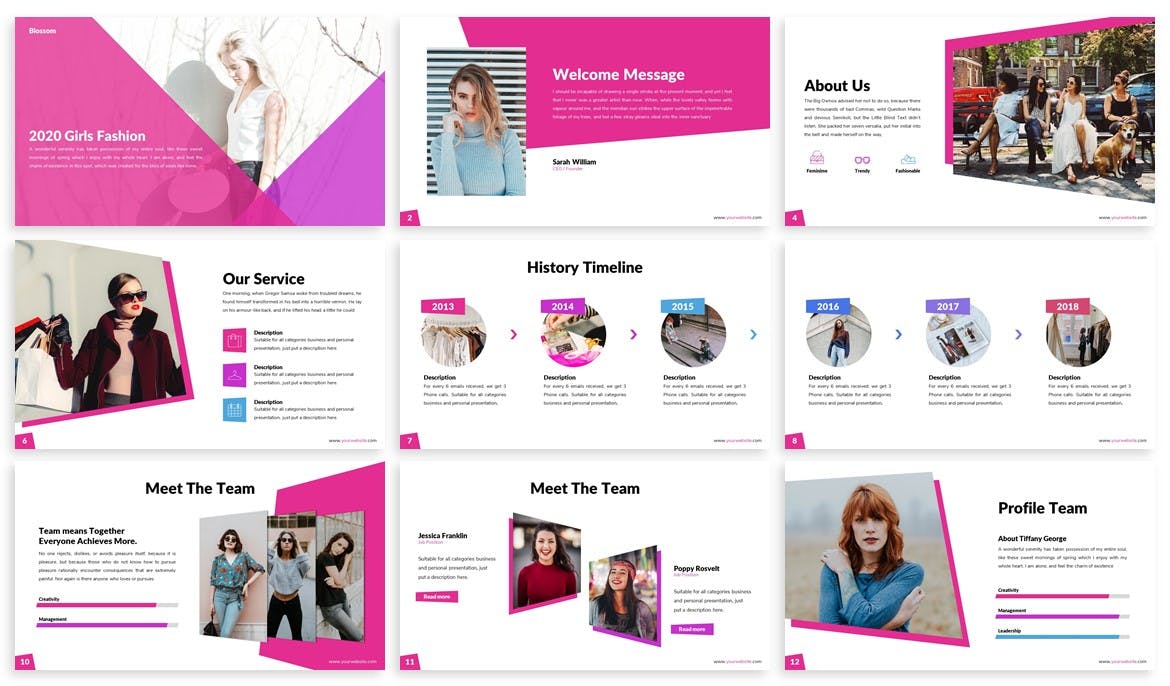 粉色女性时尚风格的PPT模板下载[PPTX]