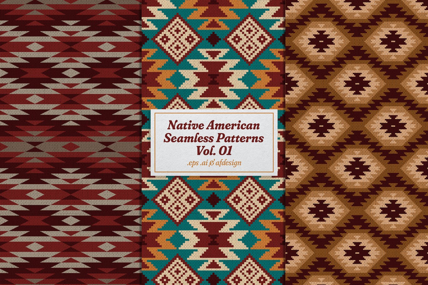 美洲原住民元素无缝图案v1 Native American Seamless Patterns Vol. 01