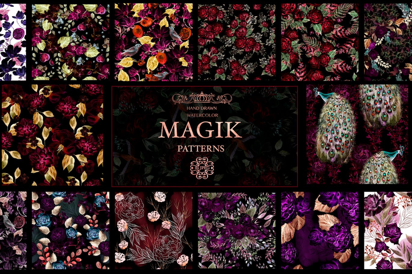 手绘神奇魔术水彩图案素材 Hand Drawn 86 MAGIK PATTERNS