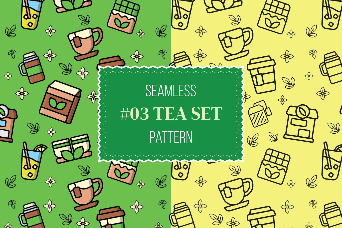 茶具无缝图案背景套装 #03 tea seamless pattern set