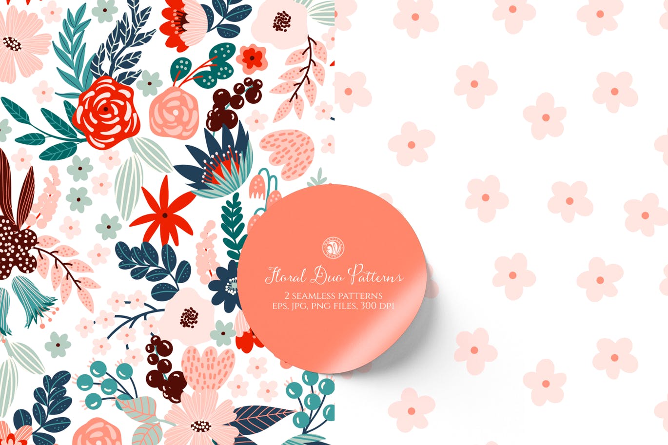 花卉元素矢量图案素材 Floral Duo Vector Patterns