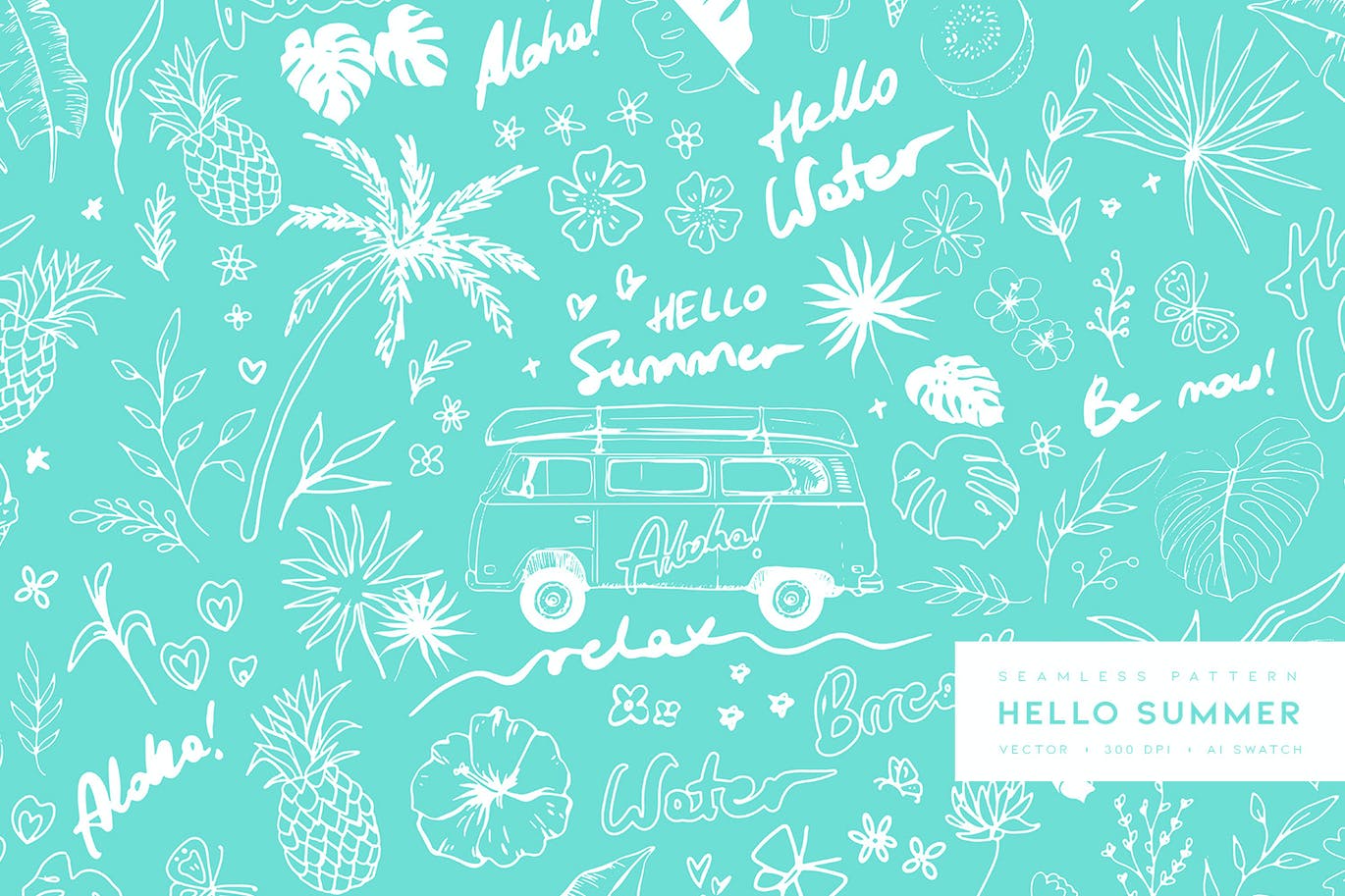 夏季元素无缝图案设计素材 Hello Summer