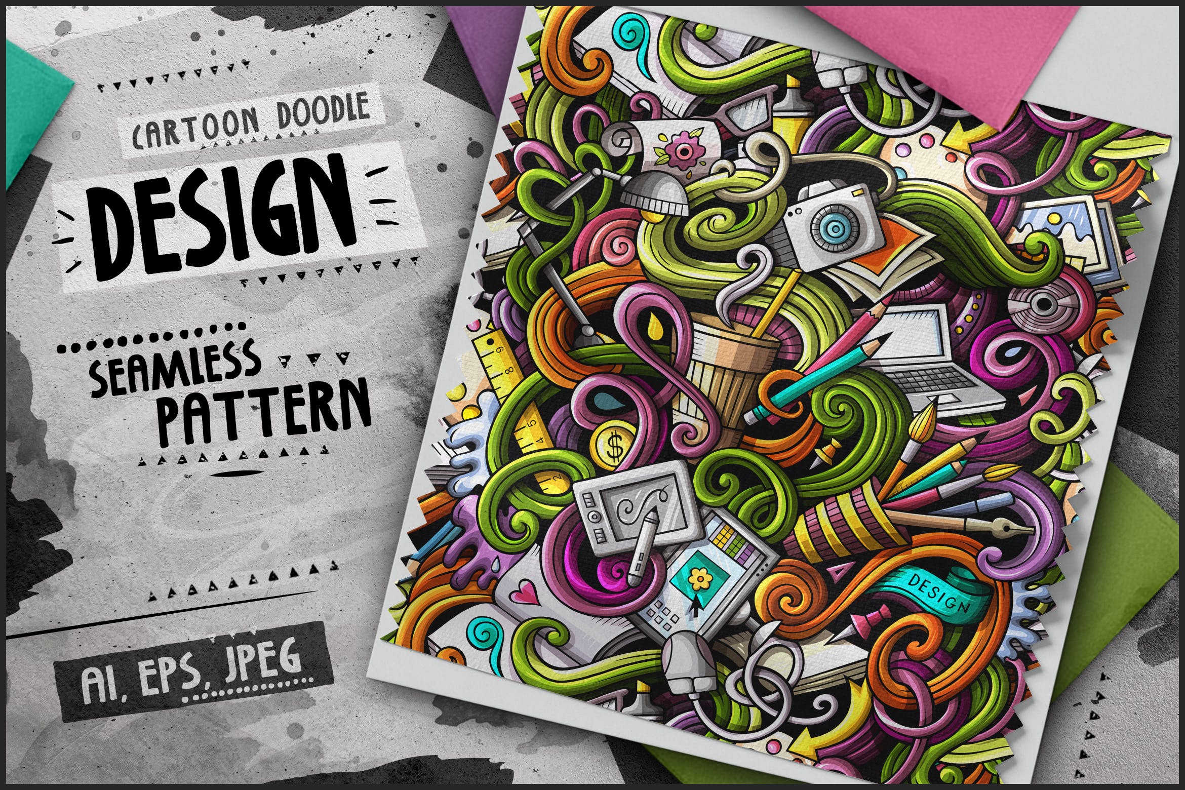 艺术设计卡通无缝图案素材 Design and Art Cartoon Seamless Pattern