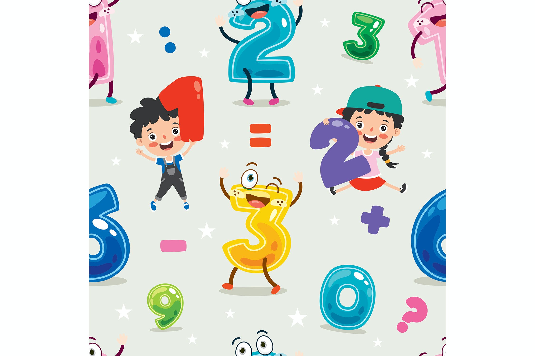 数字号码无缝图案设计素材 Seamless Pattern Design With Numbers