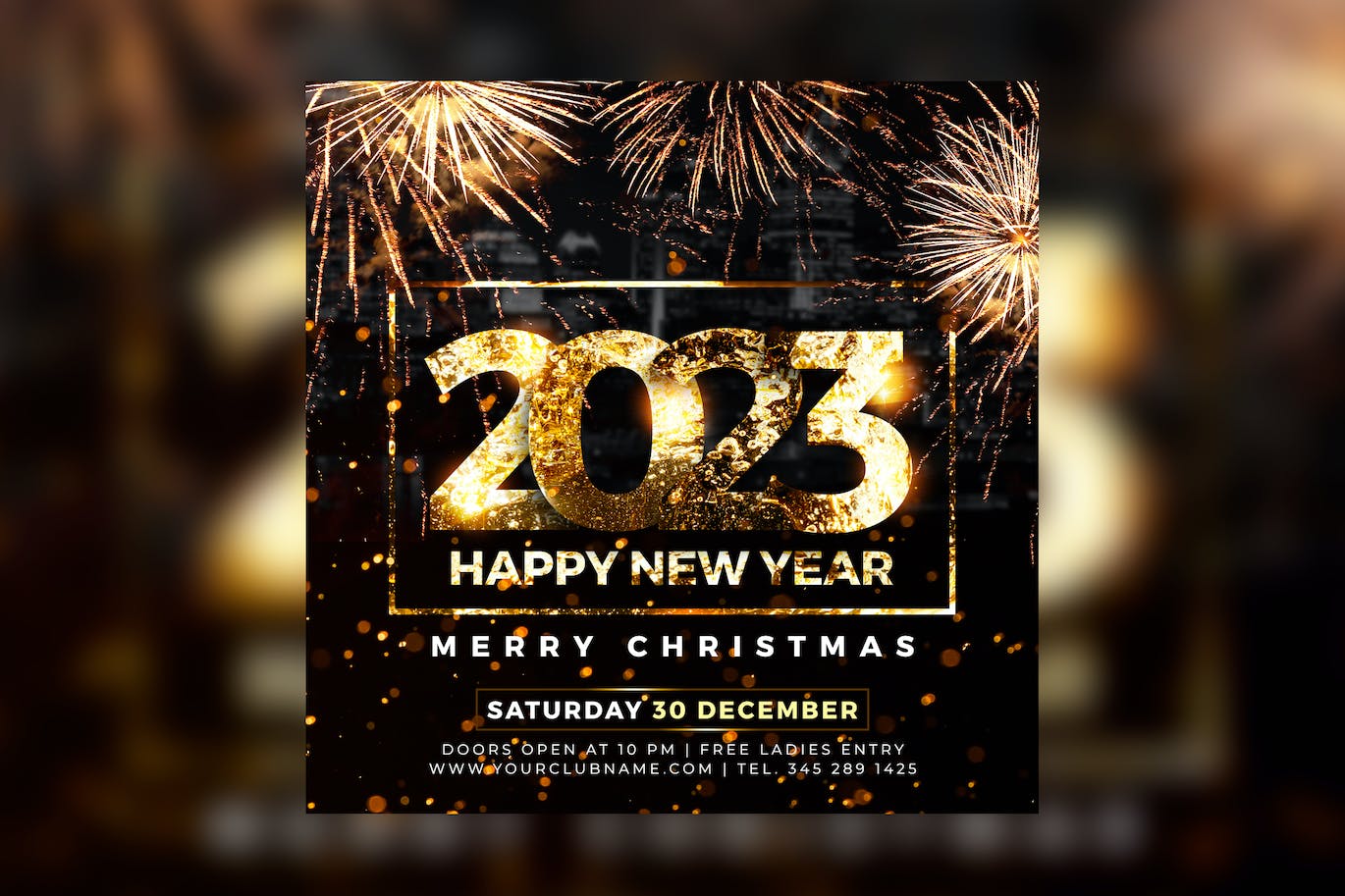 金色烟花2023新年主题海报模板