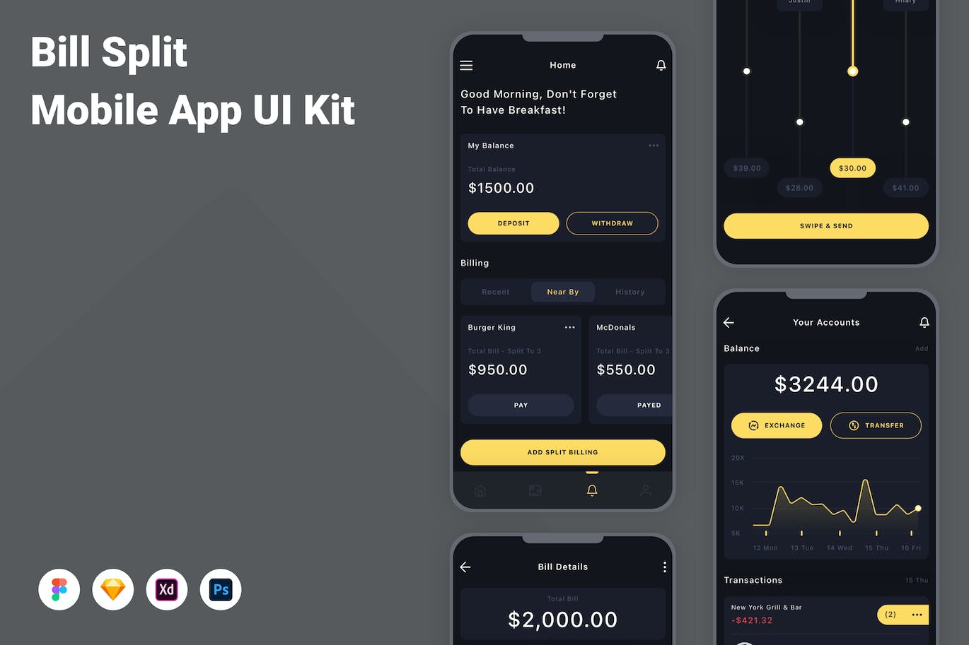账单拆分移动应用App UI Kit