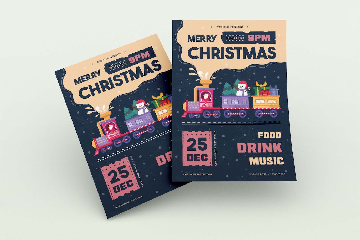 火车圣诞老人圣诞派对海报传单