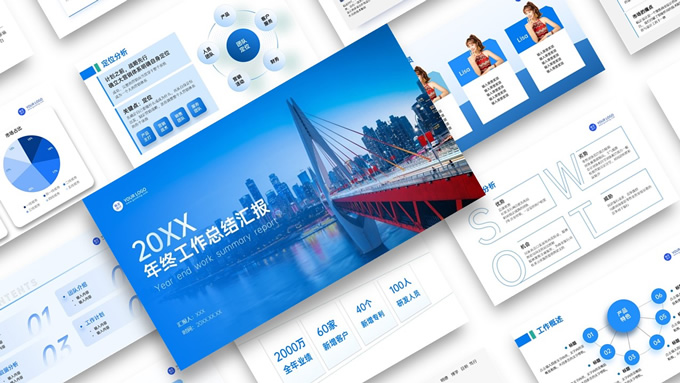 经典实用商务蓝年终工作总结汇报ppt模板