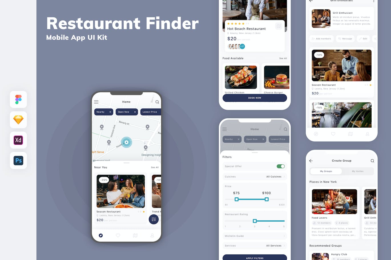美食评价点评移动应用APP UI KIT