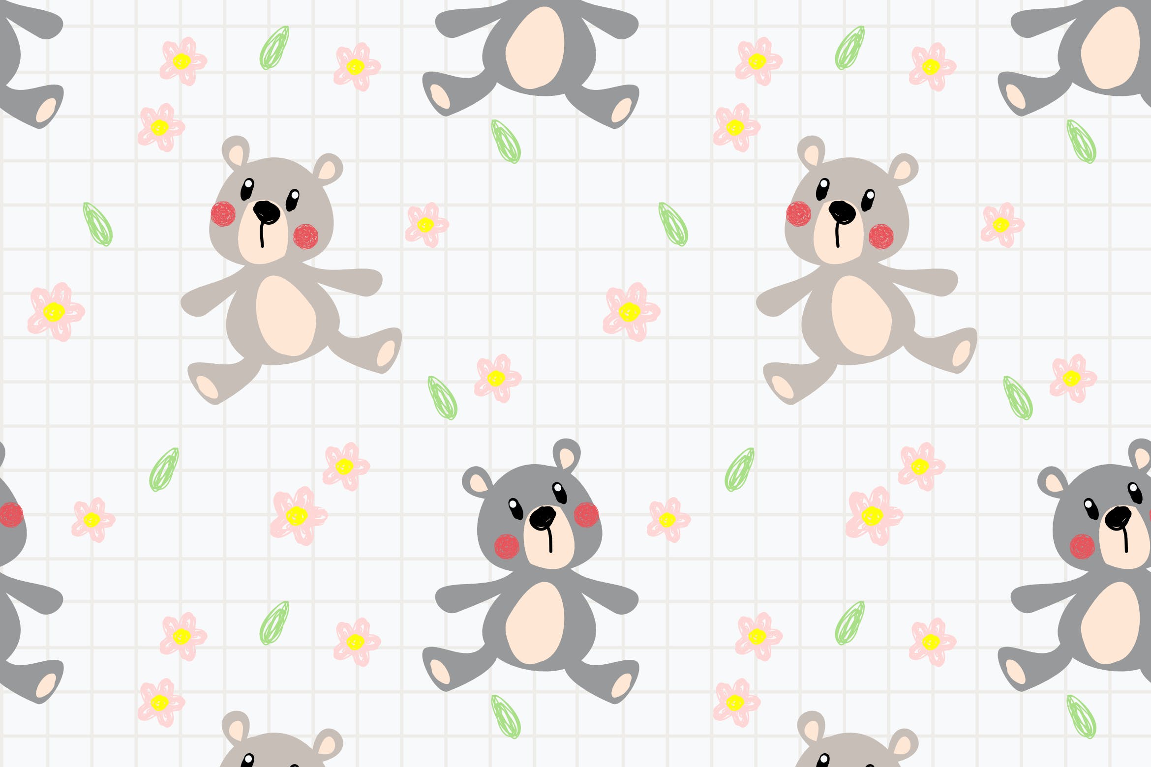 可爱的熊娃娃无缝图案 Cute Bear Doll Seamless Pattern