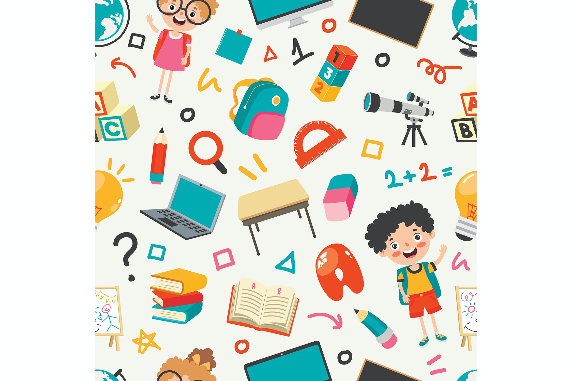 学校用品无缝图案设计素材 Seamless Pattern Design With  School Supplies