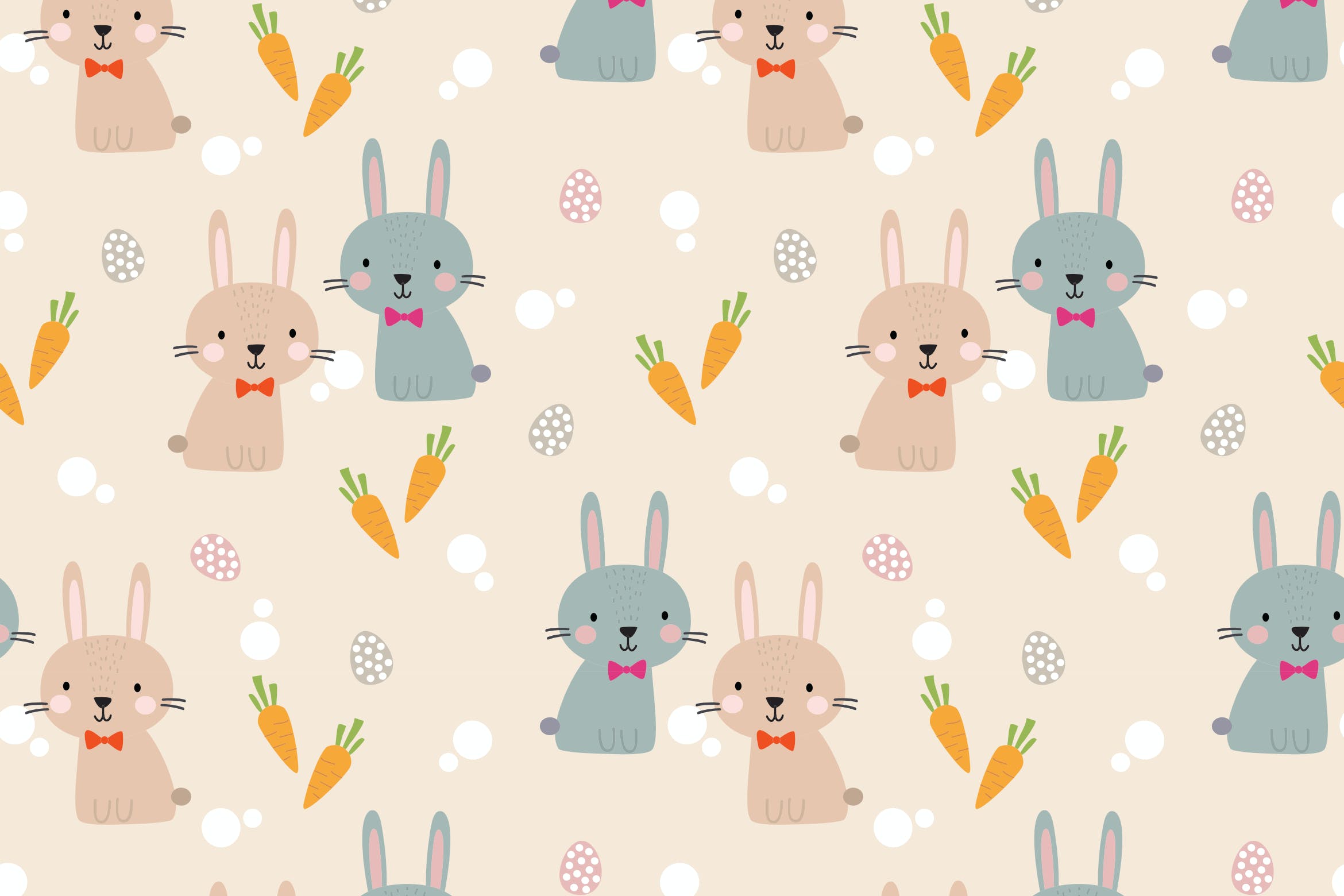 可爱的兔子和胡萝卜无缝图案 Cute Bunny and Carrot Seamless Pattern