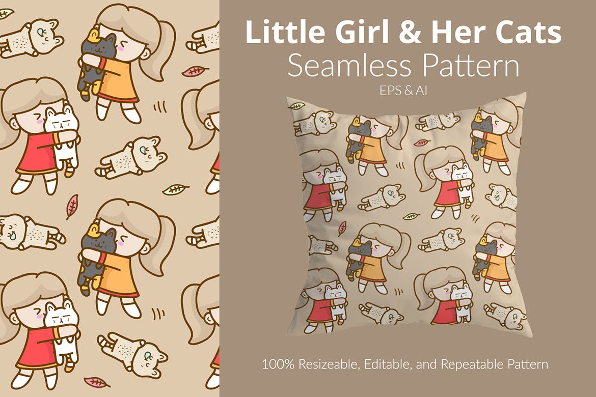 女孩猫咪图案素材 Her Cats Pattern