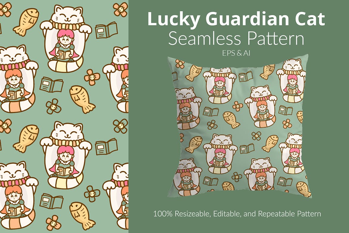 幸运守护猫图案素材 Lucky Guardian Cat Pattern