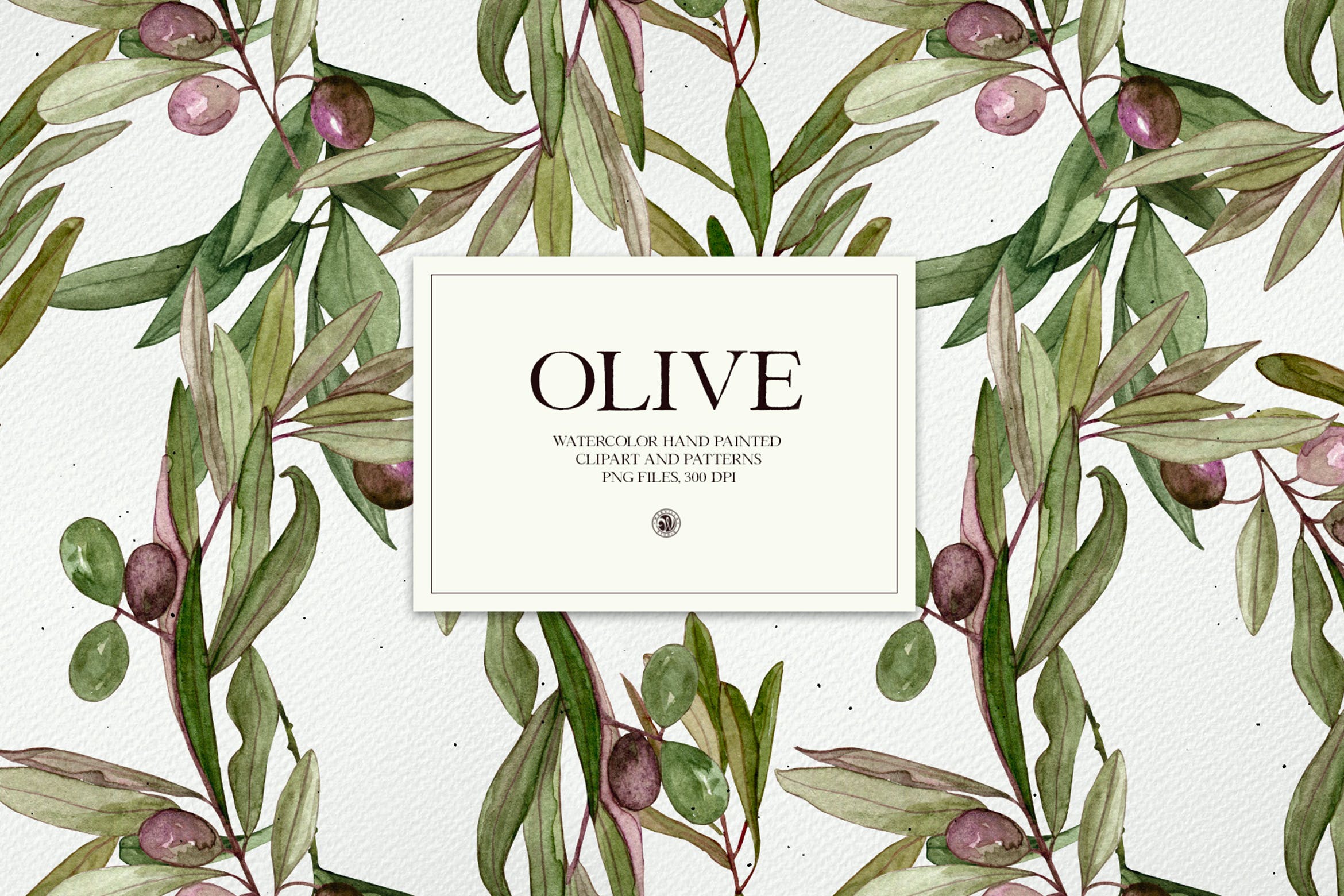 水彩橄榄框架和图案素材 Watercolor Olive – frames and patterns
