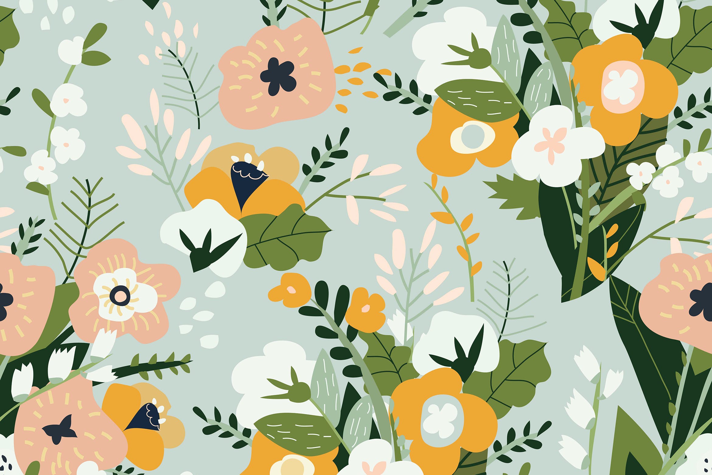 春天花束矢量无缝图案素材 Vector seamless pattern of spring bouquets of flow