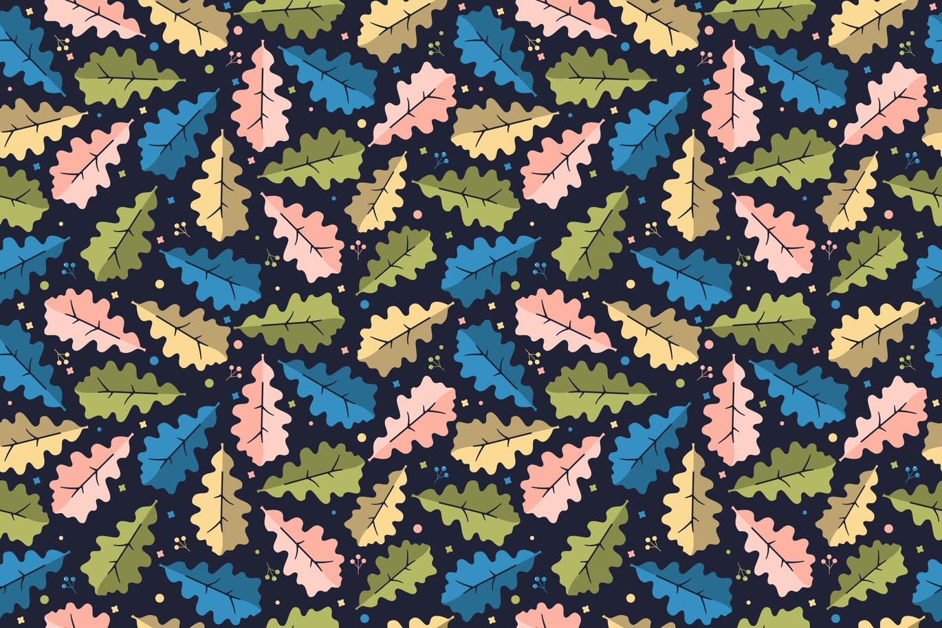橡树叶子无缝图案矢量背景素材 Oak Leaf Pattern