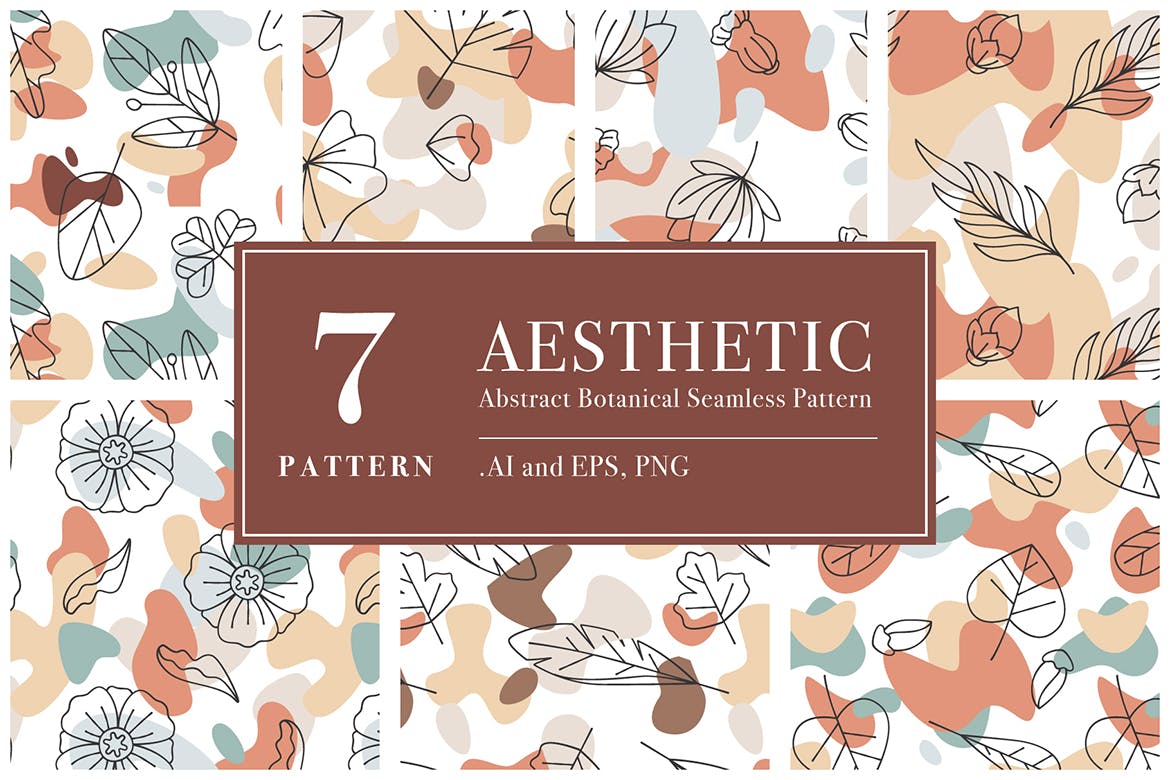 美学抽象植物无缝图案 Aesthetic Abstract Botanical Seamless Pattern