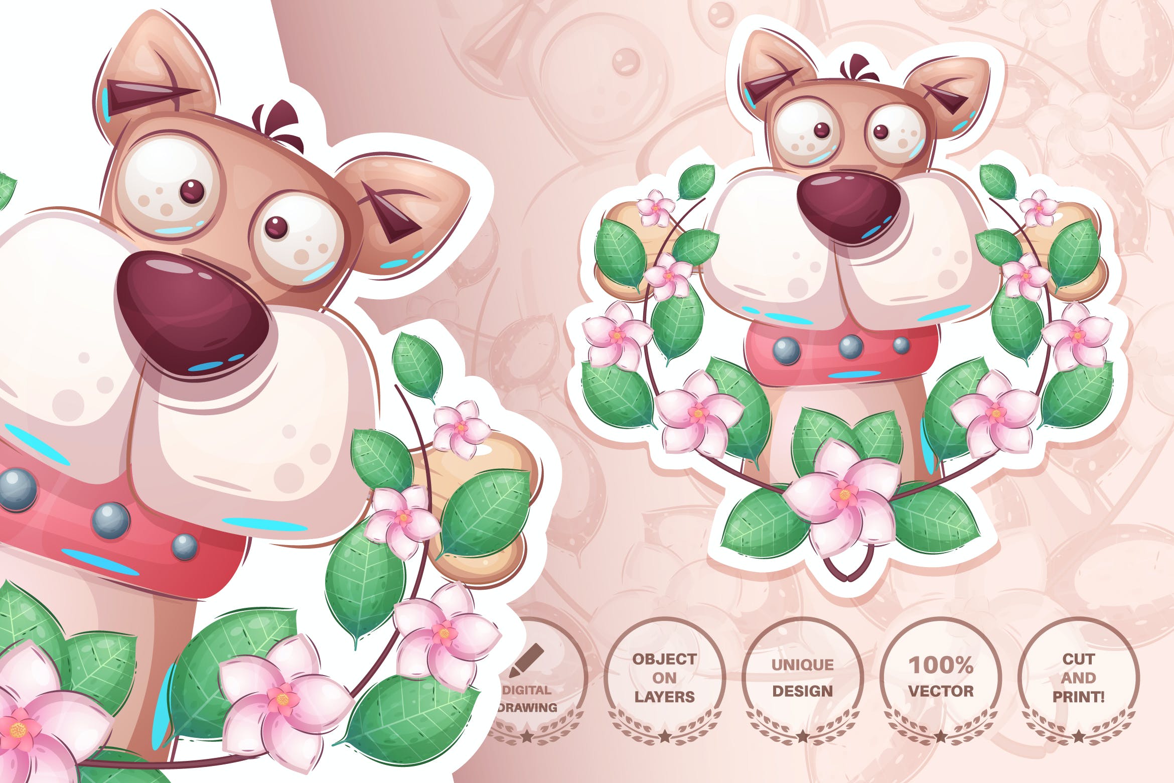 卡通狗&骨头无缝图案 Cartoon character dog with bone – seamless pattern