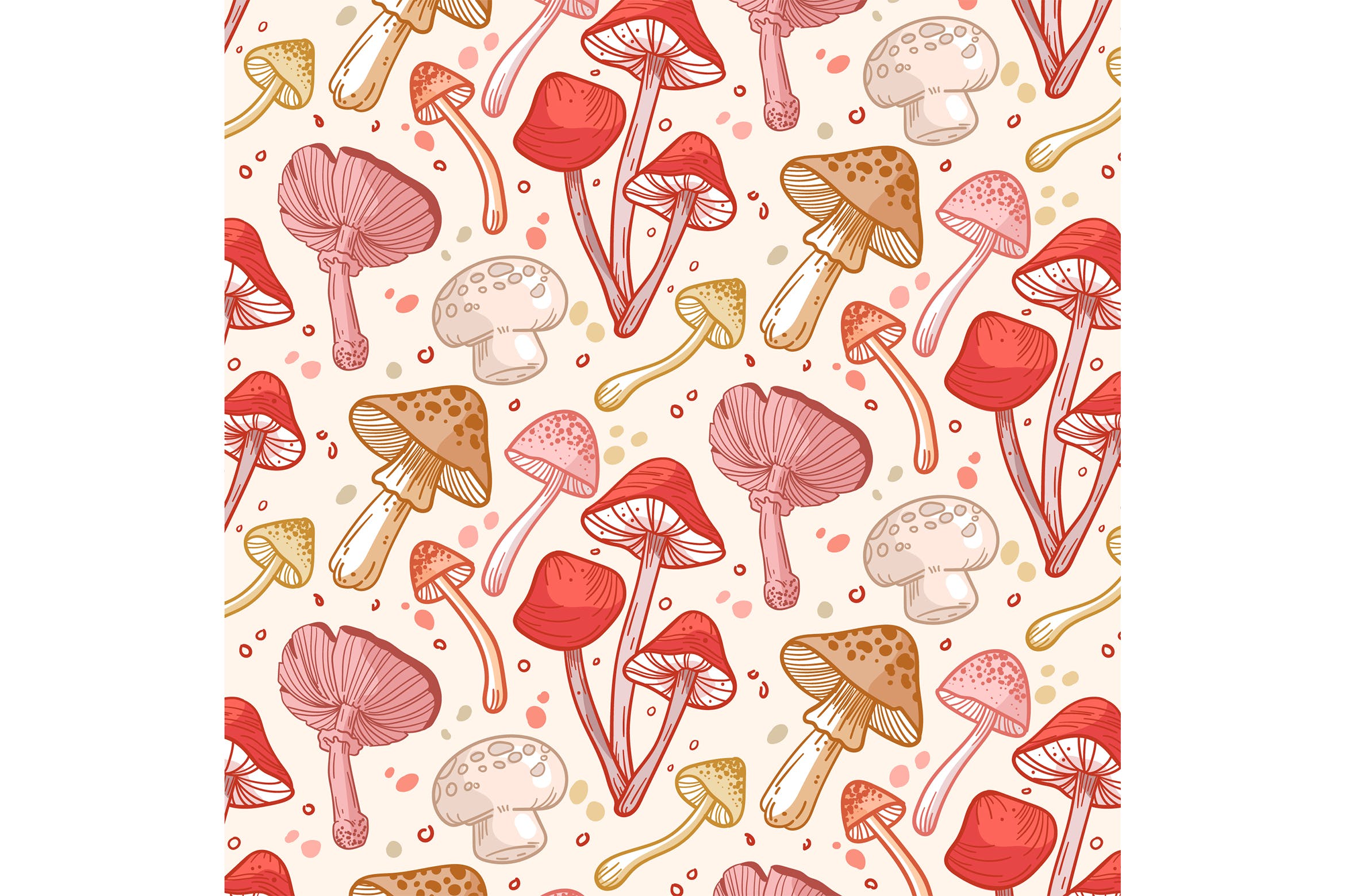 手绘蘑菇无缝图案 Hand Drawn Mushroom Pattern