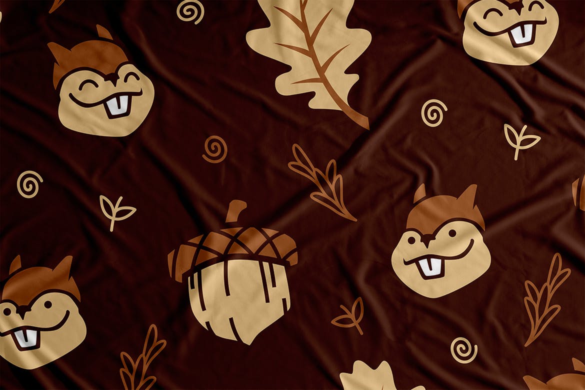 松鼠卡通矢量无缝图案背景 Squirrel Cartoon Vector Seamless Pattern Backgroun