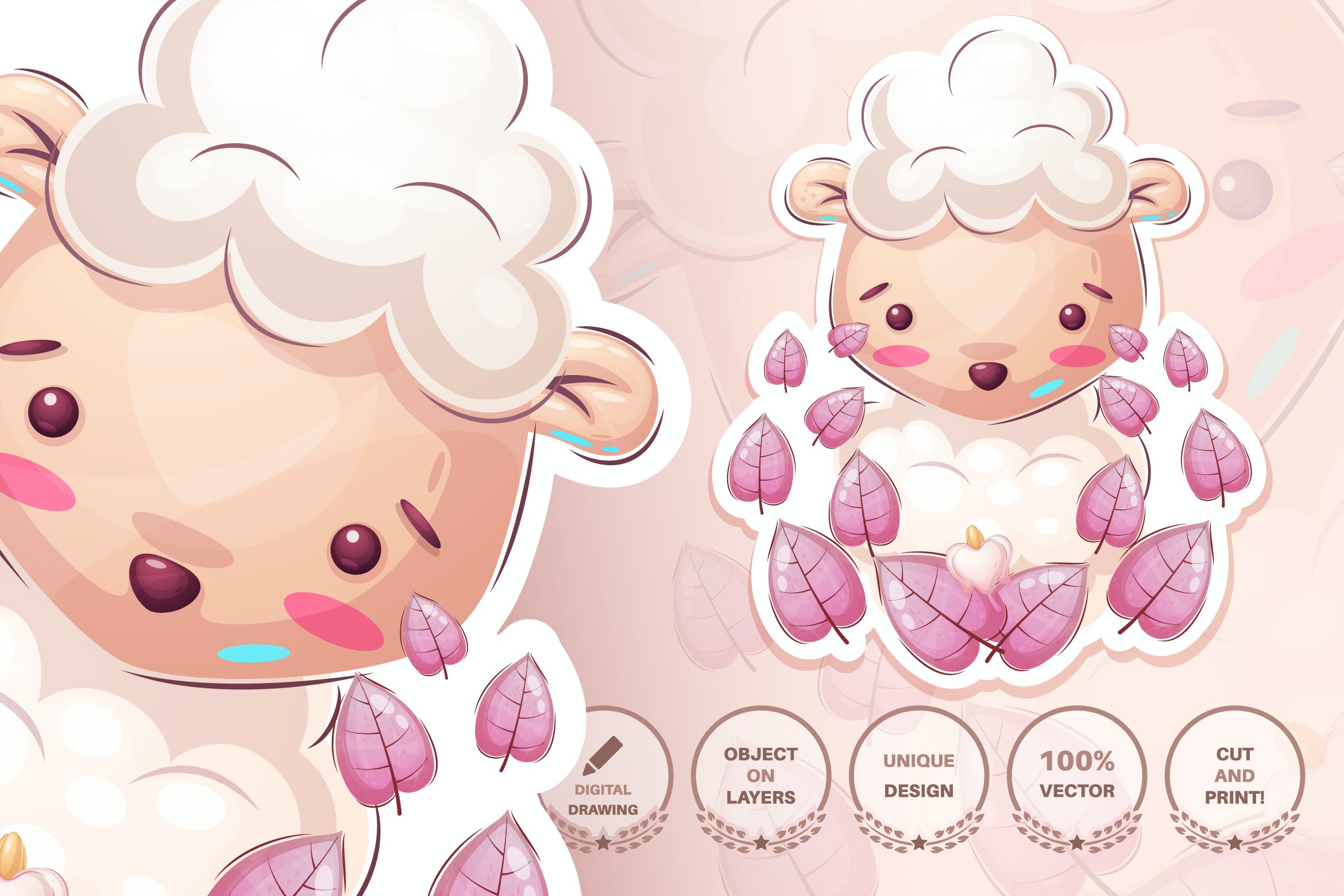 卡通动物可爱小羊背景图案 Cartoon character animal cute lamb