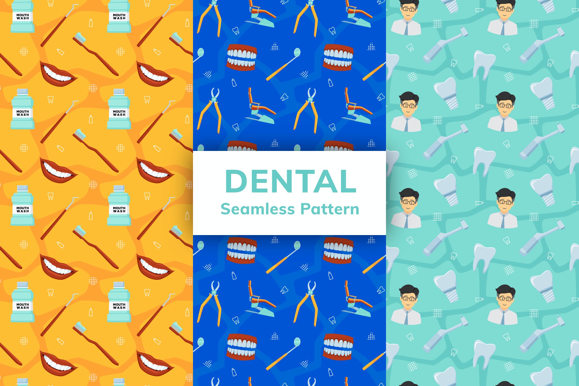 牙科元素无缝图案 Dental Seamless Pattern