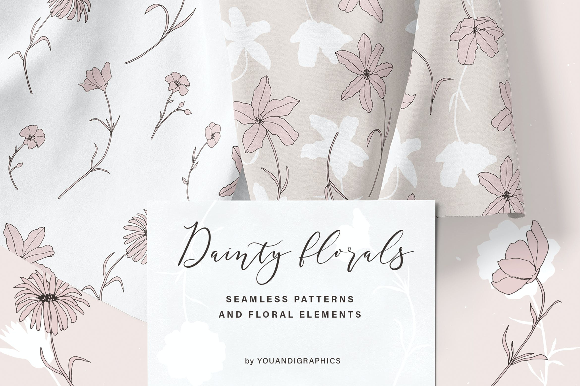精美的花卉图案和元素 Dainty Floral Patterns & Elements